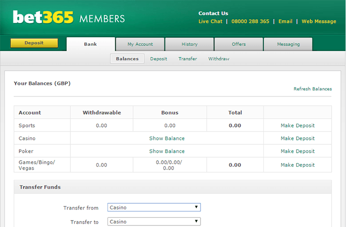 Make your First Deposit in the Bet365 Banking Cashier