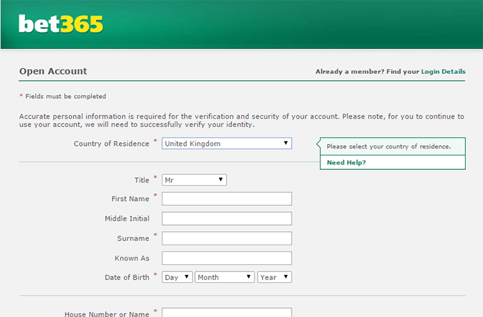 Open a New Player Account at Bet365
