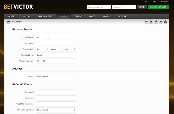 Complete BetVictor Registration Form