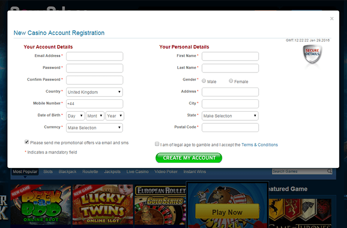 Fill in New Account Registration Form