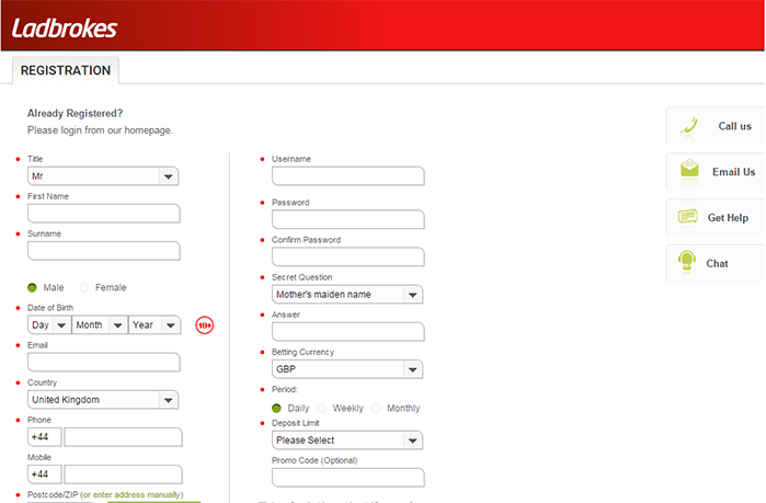 The Ladbrokes Casino Application Form