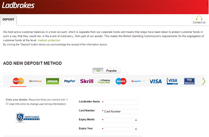 Ladbrokes Payment Options