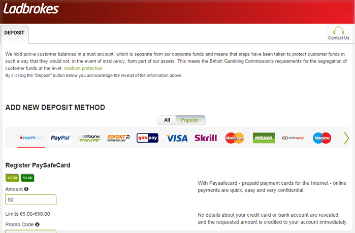 More Payment Options at Ladbrokes