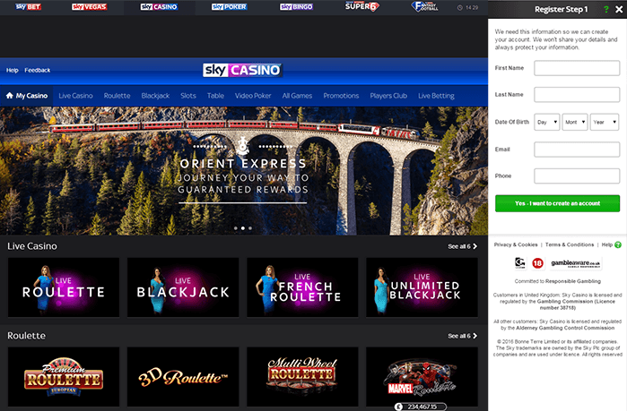 Start Sky Casino Registration