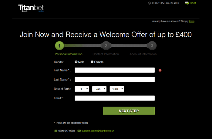 Start Titanbet Casino Account Registration